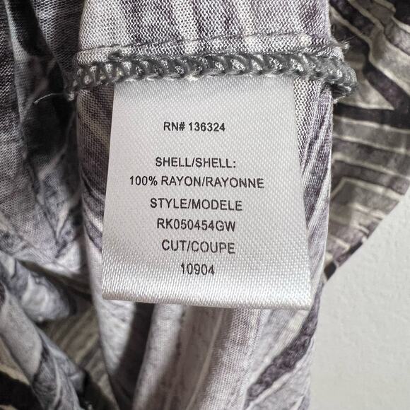 Halston Heritage Gray White Abstract Striped Draped Front Sleeveless Dress Sz 4 - Picture 7 of 7
